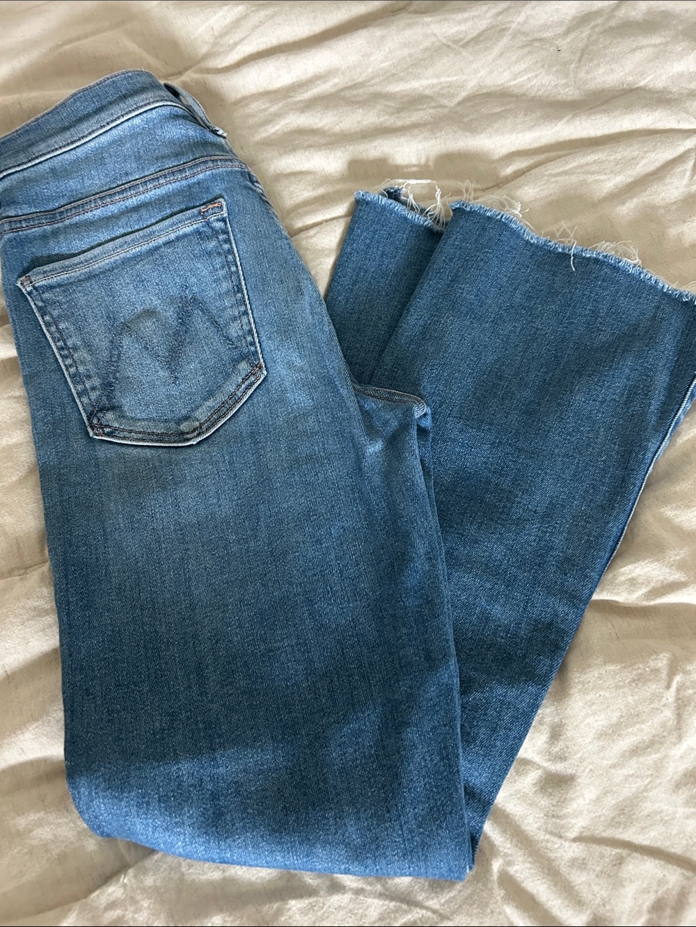 MOTHER Blue Cropped Raw-Hem Jeans